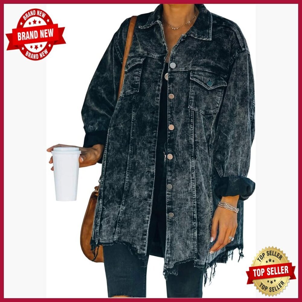 Oversized Corduroy Shacket Button Down Casual Jacket Coat Women's Retro